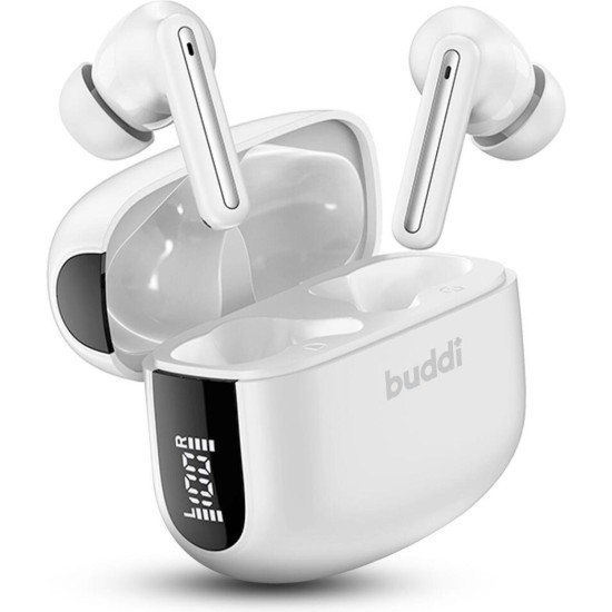 Bluetooth Ακουστικά Buddi Pulse True Wireless Headset Ασύρματα με Θήκη Φόρτισης & Τεχνολογία ANC Ακύρωσης Θορύβου 5 Έτη Εγγύηση - White (8719246483141)