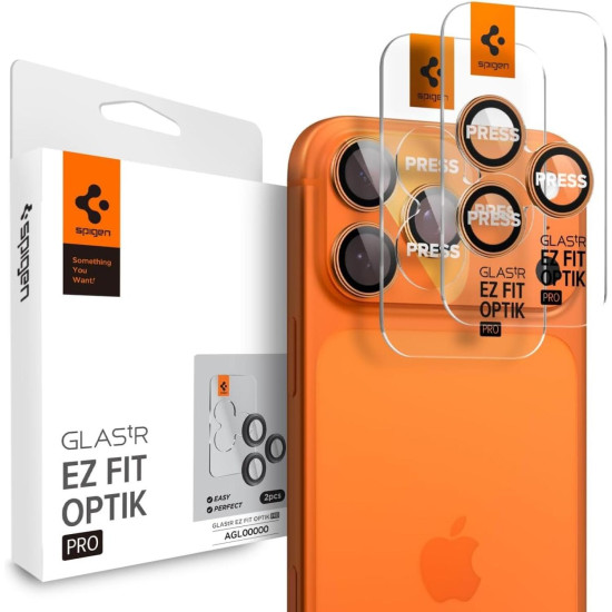 Tempered Glass iPhone 17 Pro / 17 Pro Max / 16 Pro / 16 Pro Max / 15 Pro / 15 Pro Max / 14 Pro / 14 Pro Max Spigen GLAS.tR EZ Fit OPTIK Pro Camera Lens Protector Αντιχαρακτικό Γυαλί Προστασίας για Φακό Κάμερας 2 Τεμάχια - Orange (AGL10123)
