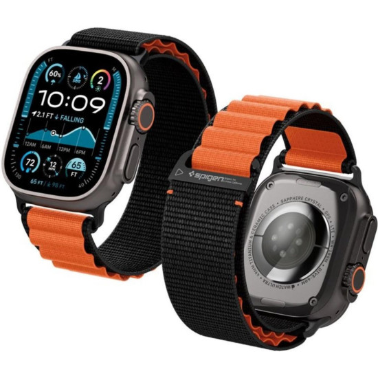 Λουράκι Apple Watch Ultra/SE/11/10/9/8/7/6/5/4 (49/46/45/44mm) Spigen WBF1 Υφασμάτινο - Black Orange (AMP10145)