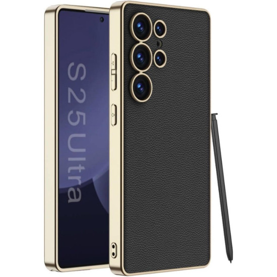 Θήκη Samsung Galaxy S25 Ultra Bodycell Plating Leather Backcover Σκληρή με TPU Bumper - Black (5206015084065)