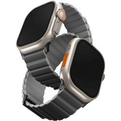 Λουράκι Apple Watch Ultra/SE/11/10/9/8/7/6/5/4 (49/46/45/44mm) Uniq Revix Premium Edition Αναστρέψιμο Μαγνητικό από Premium Σιλικόνη & Δέρμα - Charcoal / Ash Grey (UNIQ-45MM-REVPCHRAGRY)