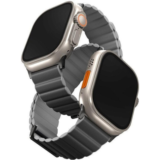 Λουράκι Apple Watch Ultra/SE/11/10/9/8/7/6/5/4 (49/46/45/44mm) Uniq Revix Premium Edition Αναστρέψιμο Μαγνητικό από Premium Σιλικόνη & Δέρμα - Charcoal / Ash Grey (UNIQ-45MM-REVPCHRAGRY)