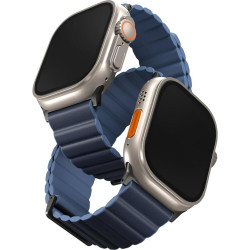 Λουράκι Apple Watch Ultra/SE/11/10/9/8/7/6/5/4 (49/46/45/44mm) Uniq Revix Premium Edition Αναστρέψιμο Μαγνητικό από Premium Σιλικόνη & Δέρμα - Prussian / Mist Blue (UNIQ-45MM-REVPPRUMBLU)