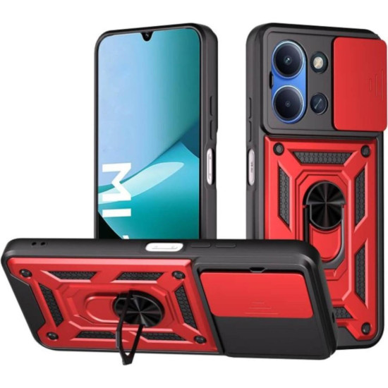 Θήκη Xiaomi Redmi 15C 5G / Poco C85 5G Bodycell Armor Slide Ανθεκτική με Κάλυμμα για την Κάμερα & Μεταλλικό Ring Holder - Red (5206015084362)