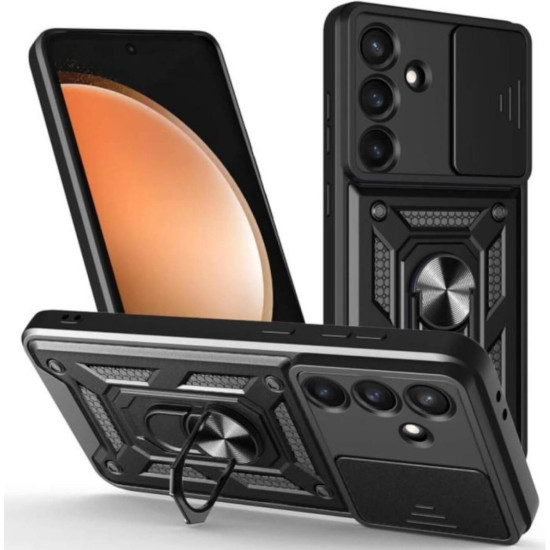 Θήκη Samsung Galaxy S25 FE Bodycell Armor Slide Ανθεκτική με Κάλυμμα για την Κάμερα & Μεταλλικό Ring Holder - Black (5206015084263)