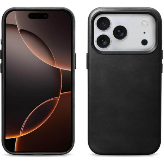 Θήκη iPhone 17 Pro iCarer Leather Back Case With Camera Button Δερμάτινη με MagSafe - Black (WMI17250703-BN)