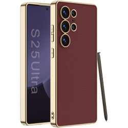 Θήκη Samsung Galaxy S25 Ultra Bodycell Plating Leather Backcover Σκληρή με TPU Bumper - Red (5206015084096)