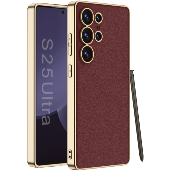 Θήκη Samsung Galaxy S25 Ultra Bodycell Plating Leather Backcover Σκληρή με TPU Bumper - Red (5206015084096)