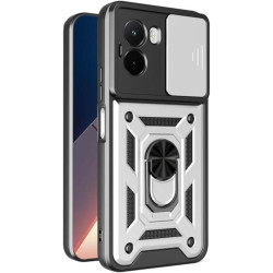 Θήκη Xiaomi Poco M7 4G Bodycell Armor Slide Ανθεκτική με Κάλυμμα για την Κάμερα & Μεταλλικό Ring Holder - Silver (5206015084409)