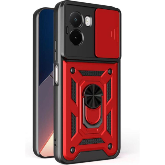 Θήκη Xiaomi Poco M7 4G Bodycell Armor Slide Ανθεκτική με Κάλυμμα για την Κάμερα & Μεταλλικό Ring Holder - Red (5206015084393)