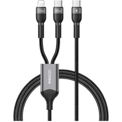 Καλώδιο Type-C Recci Skyline RTC-T16 2 in 1 Φόρτισης & Μεταφοράς Δεδομένων σε Type-C 65W / Lightning 2.4A 120cm - Grey (6955482522448)