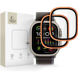 Tempered Glass Apple Watch Ultra 3 / Ultra 2 / Ultra 1 49mm Tech-Protect Glass Ring Αντιχαρακτικό Γυαλί Προστασίας Οθόνης με Μεταλλικό Πλαίσιο 2 Τεμάχια - Cosmic Orange (5906302335657)