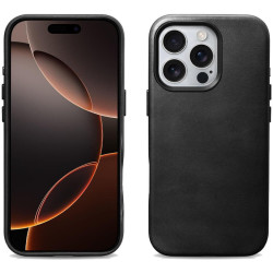 Θήκη iPhone 16 Pro Max iCarer Leather Back Case With Camera Button Δερμάτινη με MagSafe & Μεταλλικό Πλαίσιο Κάμερας - Black (WMI16240704-BK)