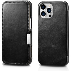Θήκη iPhone 16 Pro iCarer Vintage Series Side-Open Flip Σκληρή Δερμάτινη με MagSafe - Black (WMI16240714-BK)