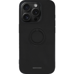 Θήκη iPhone 15 Pro Spacecase Silicone Ring Σιλικόνης με Μεταλλικό Μαγνητικό Ring Holder - Black (5905719103842)