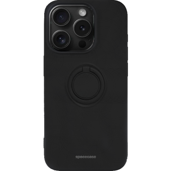 Θήκη iPhone 15 Pro Spacecase Silicone Ring Σιλικόνης με Μεταλλικό Μαγνητικό Ring Holder - Black (5905719103842)