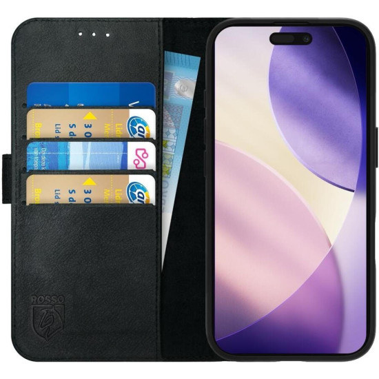 Θήκη iPhone 17 Pro Max Rosso Deluxe Δερμάτινο Πορτοφόλι - Black (8719246484339)