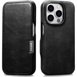 Θήκη iPhone 15 Pro iCarer Vintage Series Side-Open Flip Σκληρή Δερμάτινη με MagSafe - Black (WMI15230614-BK)