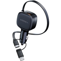 Φορτιστής Αυτοκινήτου Veger CC89 με Θύρες 1 x USB-A / 1 x Type-C & 1 x Ενσωματωμένο Καλώδιο με Type-C & Lightning 84W - Black (6977525751202)
