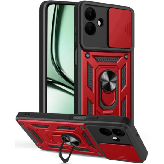 Θήκη Samsung Galaxy A07 4G Bodycell Armor Slide Ανθεκτική με Κάλυμμα για την Κάμερα & Μεταλλικό Ring Holder - Red (5206015084218)