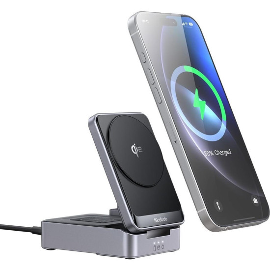Ασύρματος Φορτιστής Mcdodo MagQ Qi2 Μαγνητική Βάση MagSafe / Qi2 για iPhone 15W / AirPods 5W / Apple Watch 2.5W με Φορτιστή Τοίχου & Καλώδιο Type-C σε Type-C - Grey (CH-5192)