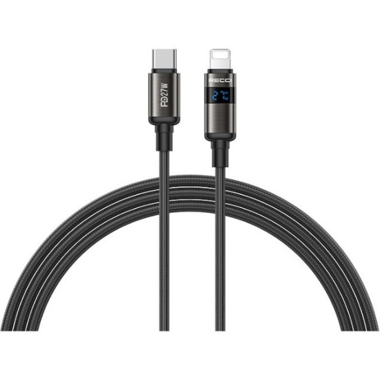 Καλώδιο Recci RS32CL Type-C σε Lightning για Φόρτιση & Μεταφορά Δεδομένων με LED 150cm 27W - Black (6955482531433)
