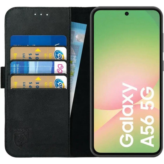 Θήκη Samsung Galaxy A56 Rosso Deluxe Δερμάτινο Πορτοφόλι - Black (8719246472770)