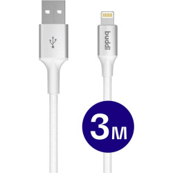 Καλώδιο Buddi Flex Φόρτισης & Μεταφοράς Δεδομένων USB-A σε Lightning 300cm 12W 5 Έτη Εγγύηση - White (8719246497476)