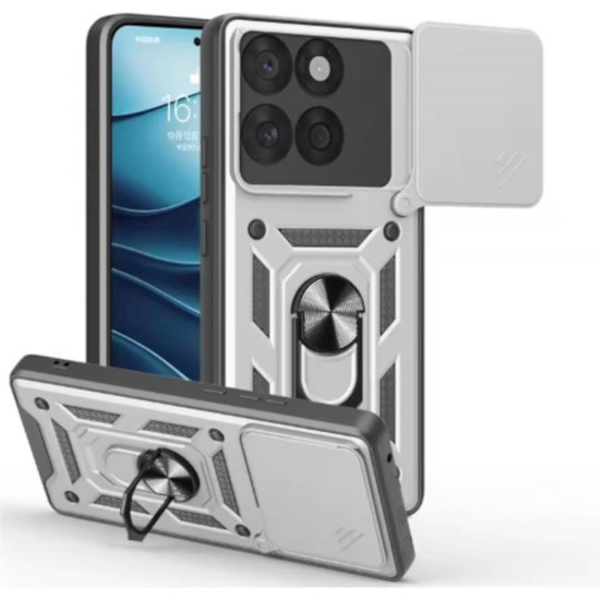 Θήκη Motorola Edge 60 Pro Bodycell Armor Slide Ανθεκτική με Κάλυμμα για την Κάμερα & Μεταλλικό Ring Holder - Silver (5206015084829)