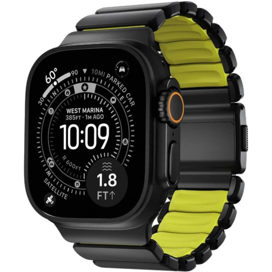 Λουράκι Apple Watch Ultra/SE/11/10/9/8/7/6/5/4 (49/46/45/44mm) Nomad Stratos Band Αδιάβροχο από Premium FKM & Τιτάνιο - Black Titanium / Volt (NM011130858)