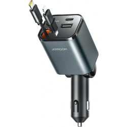 Φορτιστής Αυτοκινήτου Joyroom JR-CCL05 με Θύρες 1 x USB-A / 1 x Type-C & Πτυσσόμενα Καλώδια 1 x Type-C & Lightning 30W - Dark Grey (6956116737917)