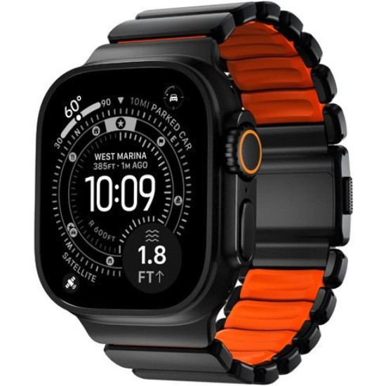 Λουράκι Apple Watch Ultra/SE/11/10/9/8/7/6/5/4 (49/46/45/44mm) Nomad Stratos Band Αδιάβροχο από Premium FKM & Τιτάνιο - Black Titanium / Ultra Orange (NM011116858)