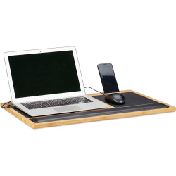 Βάση Στήριξης Relaxdays για Laptop έως 17" από Mπαμπού με Υποδοχή για Κινητό & 2 x MousePads - Natural / Black (10022200)