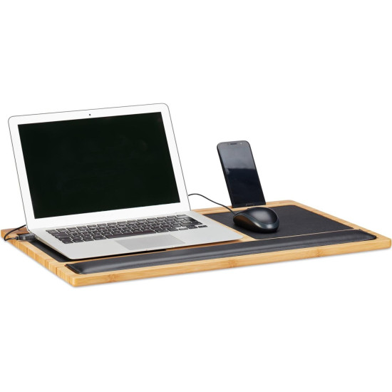Βάση Στήριξης Relaxdays για Laptop έως 17" από Mπαμπού με Υποδοχή για Κινητό & 2 x MousePads - Natural / Black (10022200)