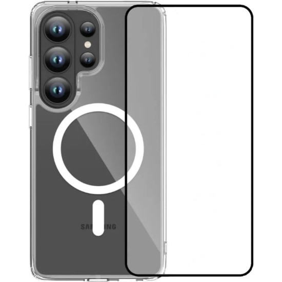 Θήκη & Tempered Glass Samsung Galaxy S26 Ultra Vivid Set MagSafe Acrylic Case Σετ Διάφανη Σκληρή με MagSafe & Full Face Αντιχαρακτικό Γυαλί Προστασίας Οθόνης - Transparent / Black (Vivid-Mag-TG.FF 1-26010003)