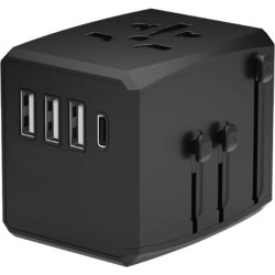 Αντάπτορας Ταξιδιού Techsuit HHT904-B3 Universal EU / UK / AUS / US Φορτιστής με 3 x USB-A / 1 x Type-C 30W - Black (5949419191815)
