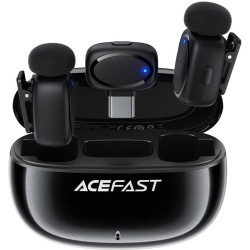 Ασύρματα Μικρόφωνα Πέτου Acefast R2 Σετ με Δέκτη Type-C / Θήκη Φόρτισης & Noise Reduction - Black (6974316284901)