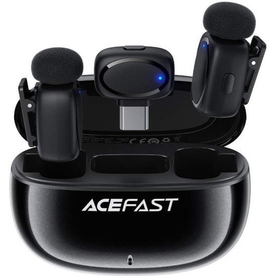 Ασύρματα Μικρόφωνα Πέτου Acefast R2 Σετ με Δέκτη Type-C / Θήκη Φόρτισης & Noise Reduction - Black (6974316284901)