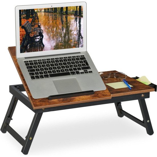 Βάση Στήριξης Relaxdays για Laptop / Τραπεζάκι Ρυθμιζόμενο από Mπαμπού για Καναπέ / Κρεβάτι - Dark Βrown / Βlack (10046357)