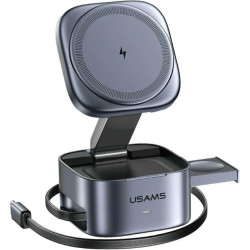 Ασύρματος Φορτιστής Usams CD257 Αναδιπλούμενη Μαγνητική Βάση MagSafe / Qi2 για Smartphone 15W / EarBuds 5W / Apple Watch 2.5W με Καλώδιο Type-C 70 cm - Tarnish (6958444997254)