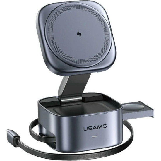 Ασύρματος Φορτιστής Usams CD257 Αναδιπλούμενη Μαγνητική Βάση MagSafe / Qi2 για Smartphone 15W / EarBuds 5W / Apple Watch 2.5W με Καλώδιο Type-C 70 cm - Tarnish (6958444997254)