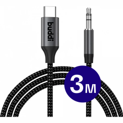 Καλώδιο Ήχου Buddi Flex Type-C (Male) σε AUX Jack 3.5mm (Male) με DAC Τσιπ 300cm 5 Έτη Εγγύηση - Black (8719246551789)