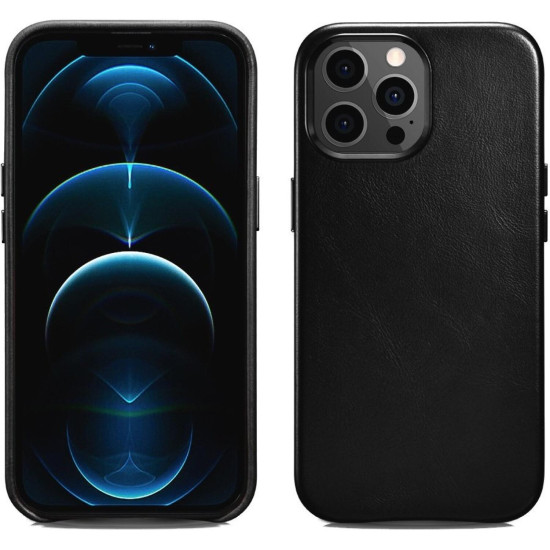 Θήκη iPhone 13 Pro Max iCarer Leather Back Case Δερμάτινη με MagSafe - Black (WMI1304-BK)
