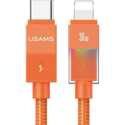Καλώδιο Type-C Usams SJ776 U93 σε Lightning για Γρήγορη Φόρτιση & Μεταφορά Δεδομένων με LED 120cm 30W - Orange (6958444997285)