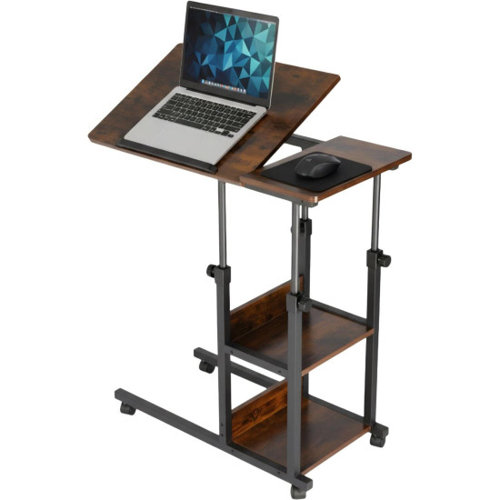 Ρυθμιζόμενο Γραφείο Laptop Relaxdays με Ροδάκια / Ράφια & Βάση Ποντικιού 80 x 40 x 63-90 cm - Brown / Black (10052159)