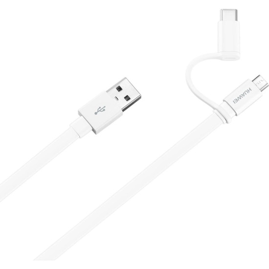 Καλώδιο Official Huawei Data Cable Flat USB-A σε Type-C / MicroUSB Φόρτισης & Μεταφοράς Δεδομένων 150cm 2A - White (04071417)