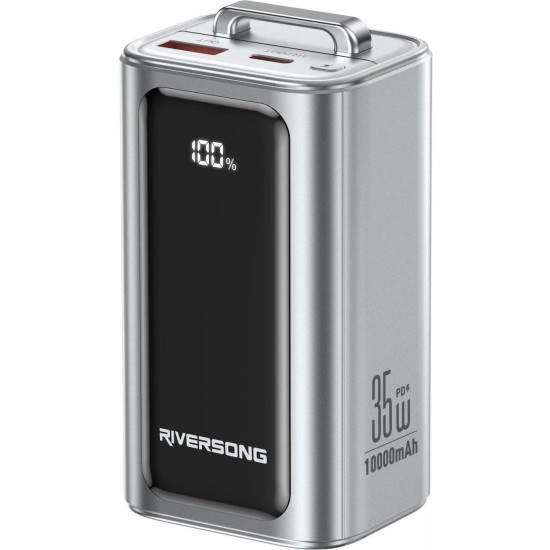 PowerBank Riversong Vision 35 10.000 mAh με 1 x Type-C / 1 x USB-A & 1 x Ενσωματωμένο Καλώδιο Type-C 35W - Silver (PB136)