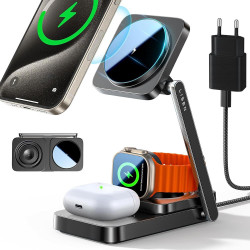 Ασύρματος Φορτιστής Lisen 3in1 Βάση MagSafe 15W για iPhone / AirPods / Apple Watch με Φορτιστή Τοίχου & Καλώδιο Type-C - Black (6941237430700)