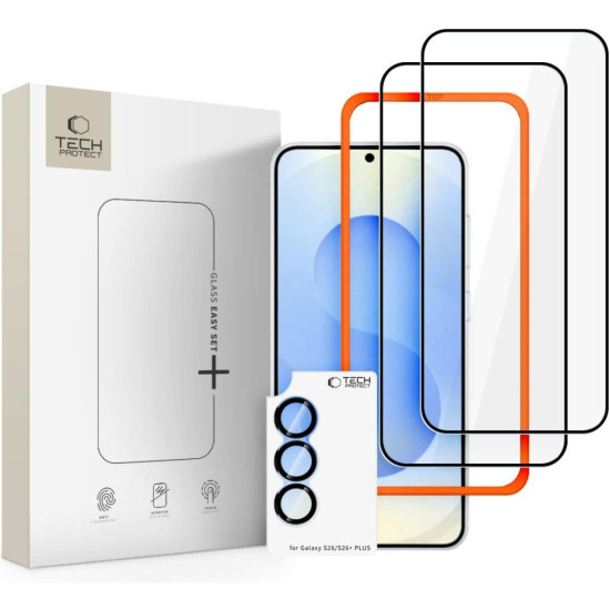 Tempered Glass Samsung Galaxy S26 Tech-Protect Easy Set+ με 2 x Full Face Αντιχαρακτικά Γυαλιά Προστασίας Οθόνης & 1 x για Φακό Κάμερας - Black (5906302390779)