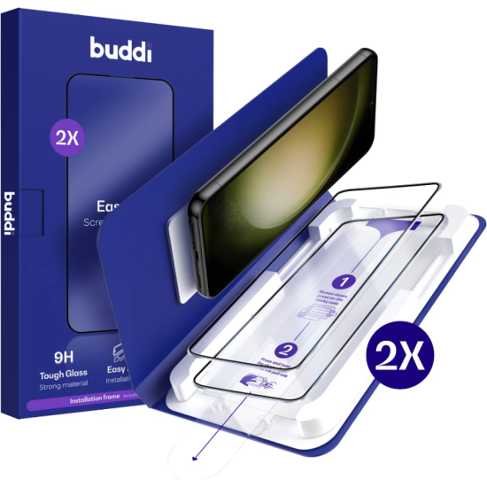 Tempered Glass Samsung Galaxy S23 / S22 Buddi Easy Fit Full Face Αντιχαρακτικό Γυαλί Προστασίας Οθόνης 2 Τεμάχια - Black (8719246545689)